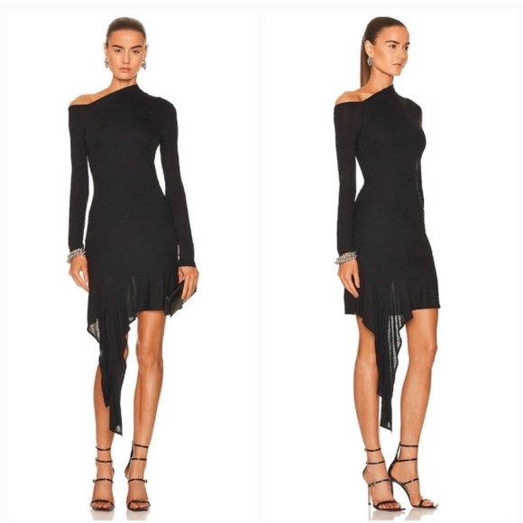 fitted lace wedding dress PACO RABANNE WOMEN Long-sleeve asymmetric-hem mini dress Black –  MAISONDEFASHION.COM